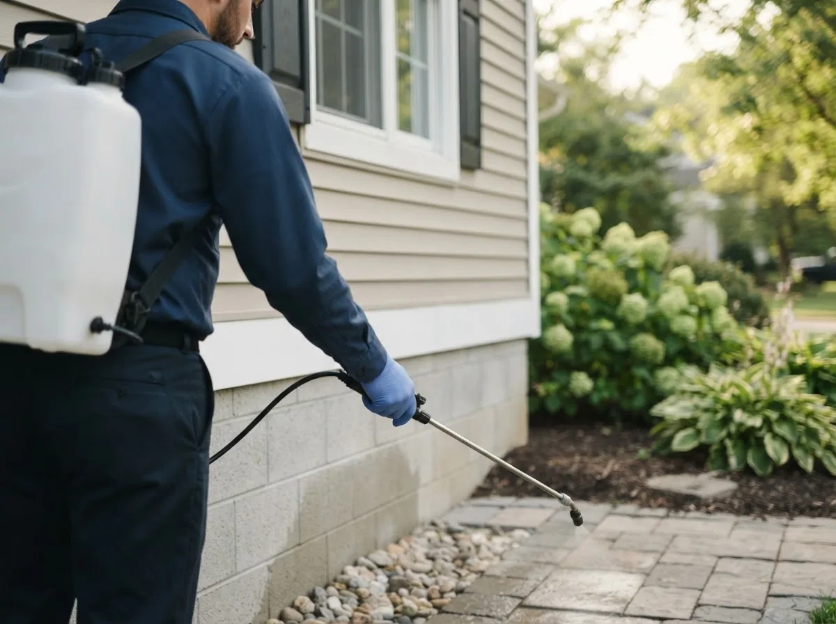 Pest control technician inspecting a home in Maribel, WI